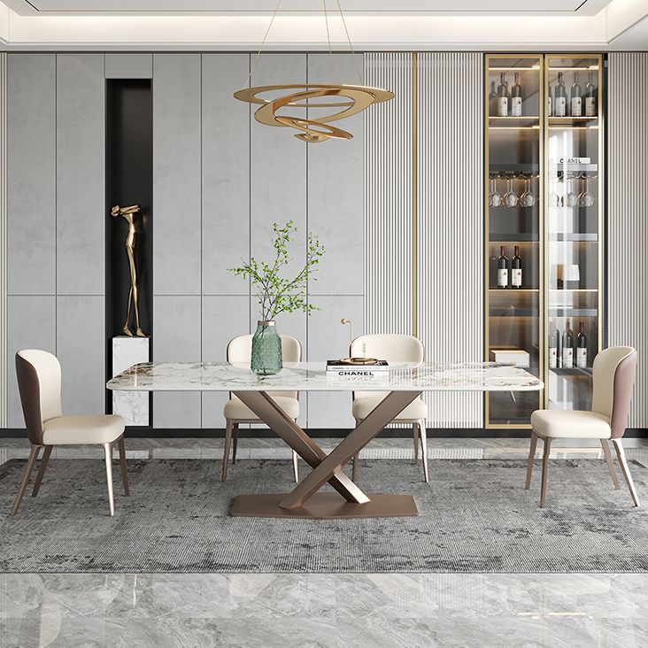 Glam Kitchen Eettafel van gesinterde steen Grijze rechthoekige eettafel met voetstuk