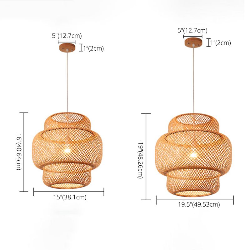 Asian Style Bamboo Weaving Lantern Hanging Light Wooden Single Bulb Ceiling Suspension Lamp for Cafe Shop