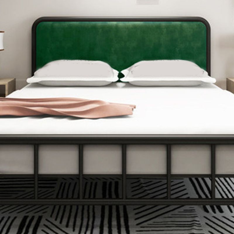Contemporary Metal Panel Upholstered Headboard with Metal Legs Bed Frame
