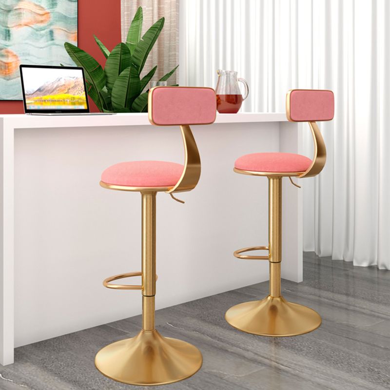 Glam Gold Metal Barstool Upholstered Stool in Matte Finish for Indoor