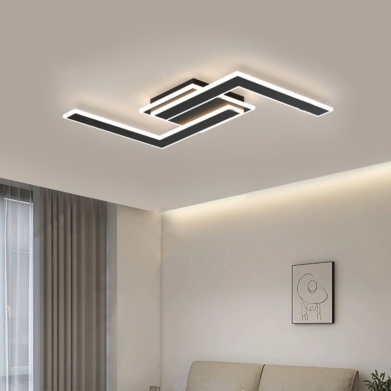 Modern LED Metal Flush Mount Linear Shape Ceiling Light with Acrylic Shade for Living Room