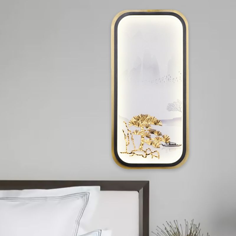 Round / rectangle Pine Tree Mur Mural Light Style chinois Métallique LED LED CHAMBRE ÉCLAIRAGE MUR