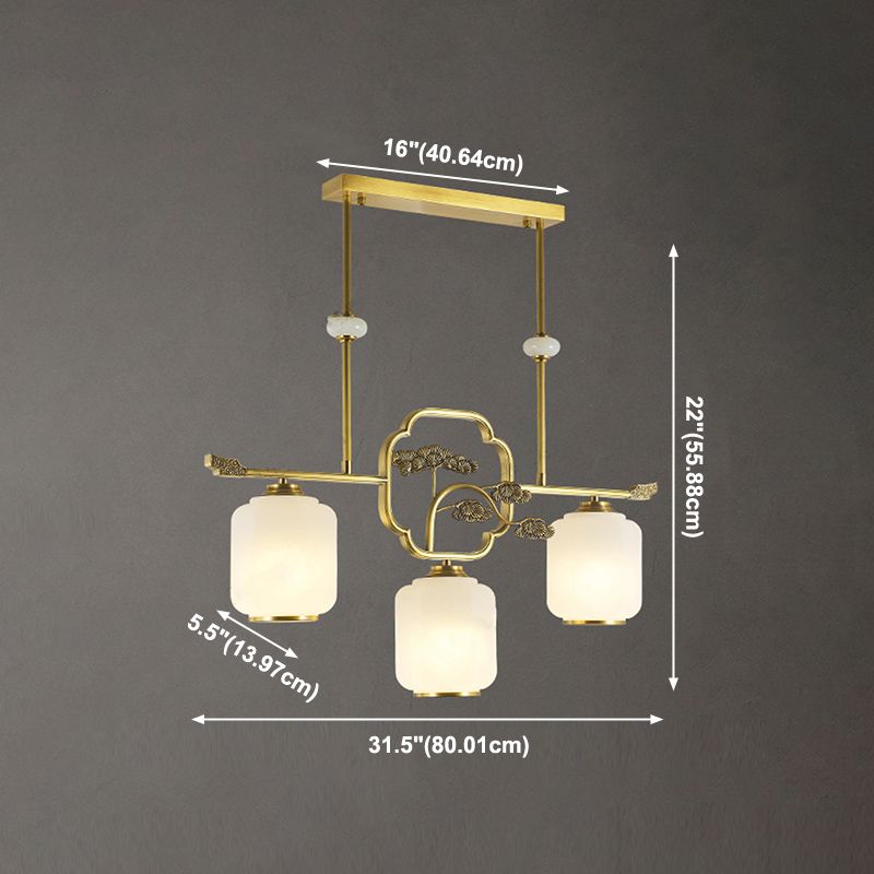 Modern Cylinder Island Lighting Fixtures White Glass 3 Light Pendant Lighting