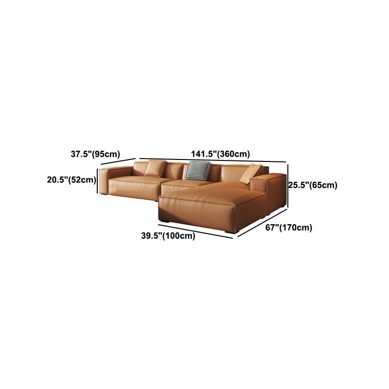 Contemporary Square Arm Sectional Orange Faux Leather Sectional