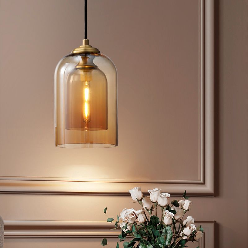 2-Shade Dome Pendant Light Fixture Nordic Glass 1-Light Bedside Pendulum Lighting