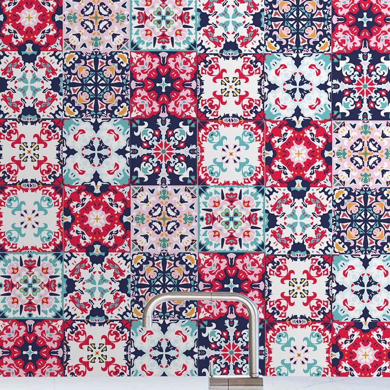 Tribal Floral Pattern Wallpaper Panel for Bathroom Adhesive Geometric Wall Decor, 4.3-sq ft