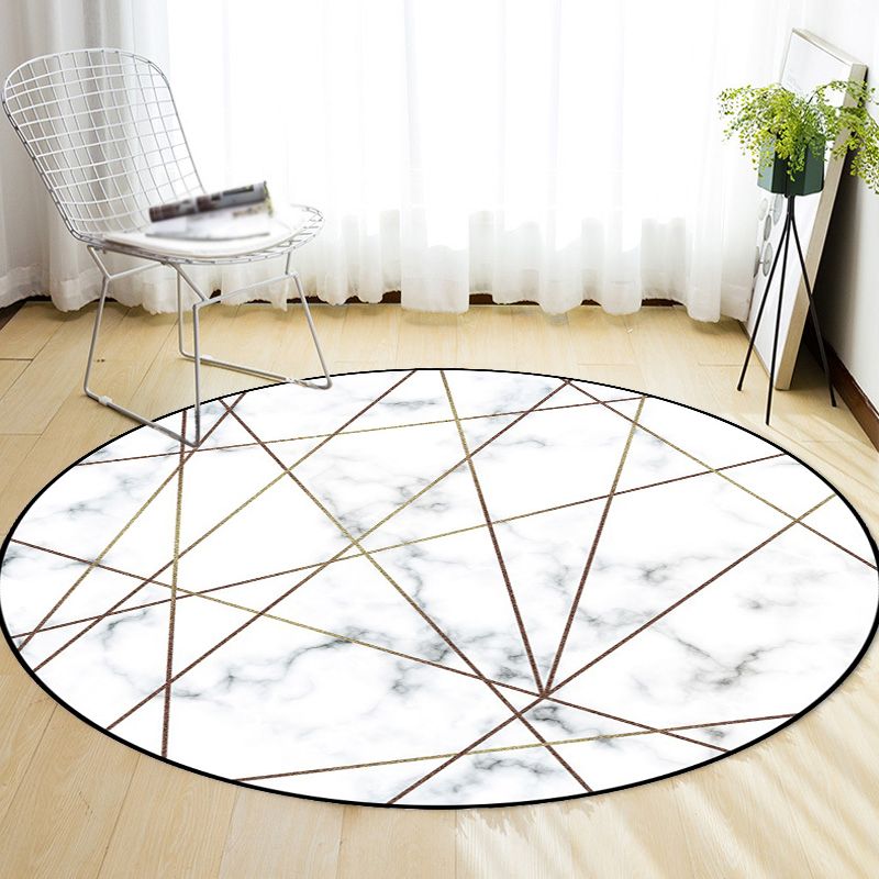 Simple Marble Surface Pattern Rug White Modernist Carpet Polyester Anti-Slip Pet Friendly Washable Rug for Study