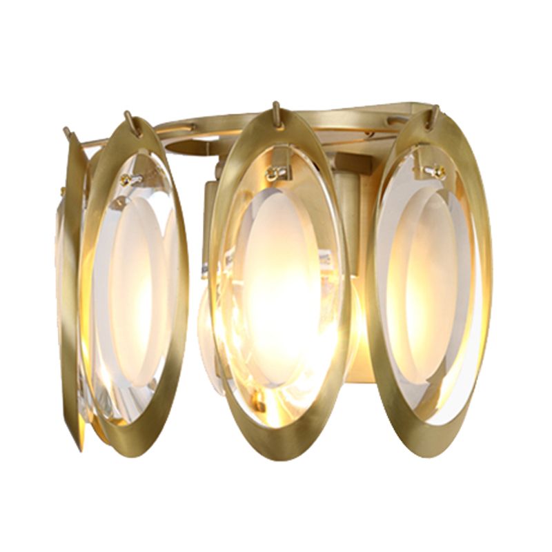 Gold Oval Sconce Light Contemporary 2 Lights Cut Crystal Wall Light Fixture for Living Room