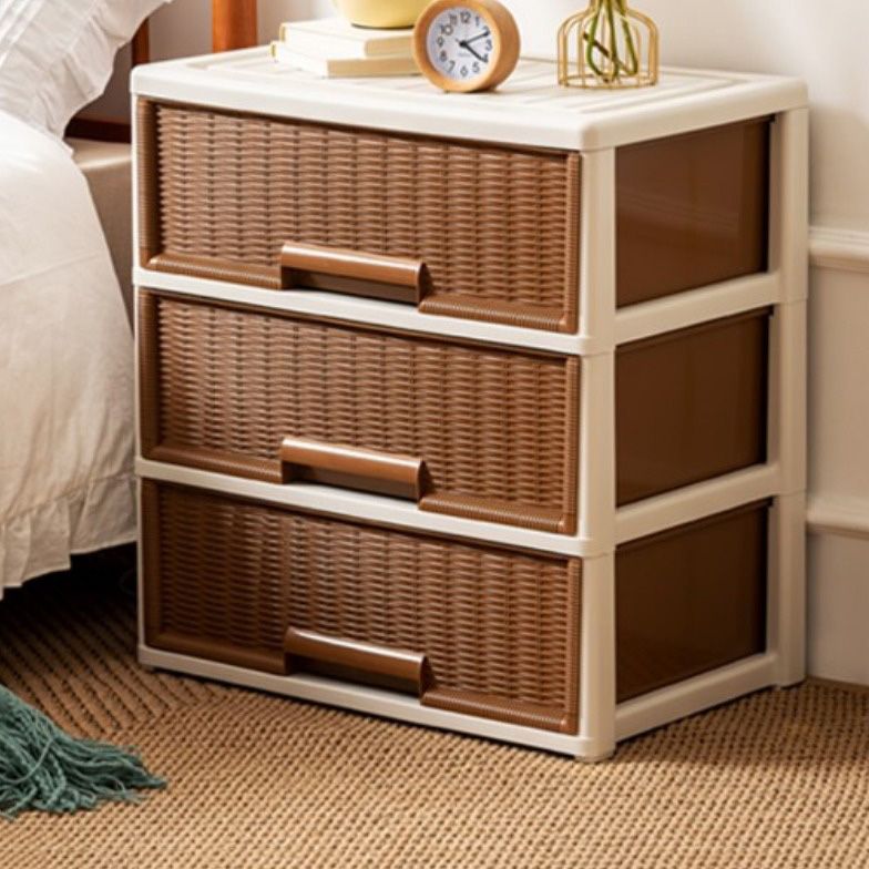 Contemporary Brown Plastic Vertical Kids Nightstand with 2/3/4/5/6 Drawers