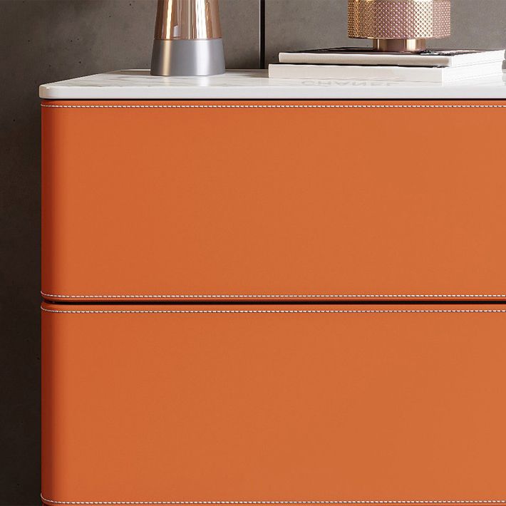 Orange Leatherwear Credenza Modern Stone Buffet with Drawer for Dining Room