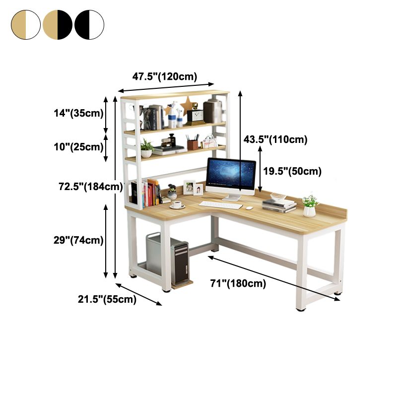 L-Shape Writing Desk Steel H-Shape Table Leg Desk with Shelf