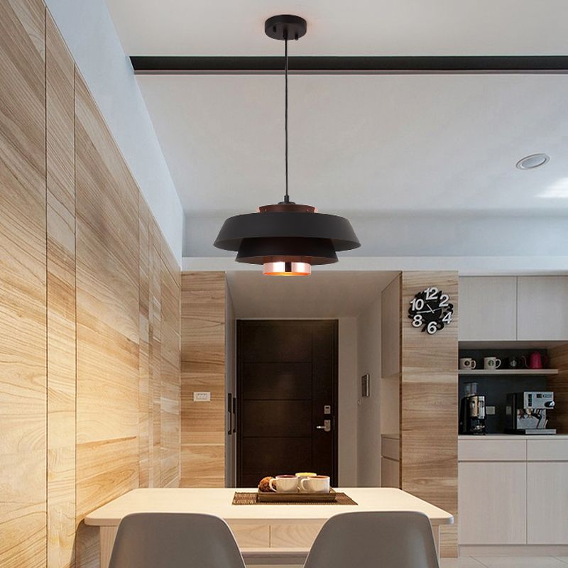 3-Tiered Suspension Pendant Contemporary Metal 1 Bulb Dining Room Ceiling Light in Black/White