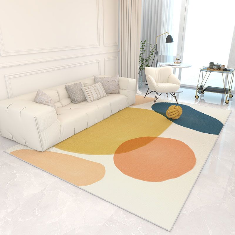 White Tone Trendy Rug Polyester Carpet Abstract Print Indoor Rug Anti-Slip Backing for Living Room