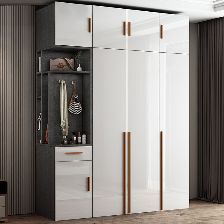 Modern Solid Wood Wardrobe for Home High Gloss White Cabinet