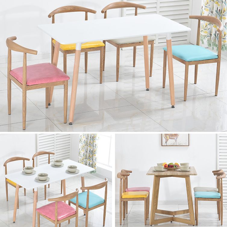 Modern Style Kitchen Leather Dining Chair Ladder Back Side Chair of 16" Wide with Metallic Base