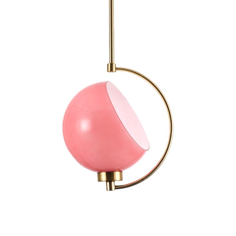 Kit di luce sospesa emisferica Macaron Rosa a mano in vetro a testa 1 ciondolo per caduta con braccio curvo