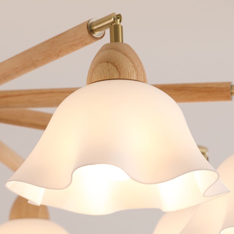 Modern Wooden Semi Mount Lighting Glass Shade Semi Flush for Living Room
