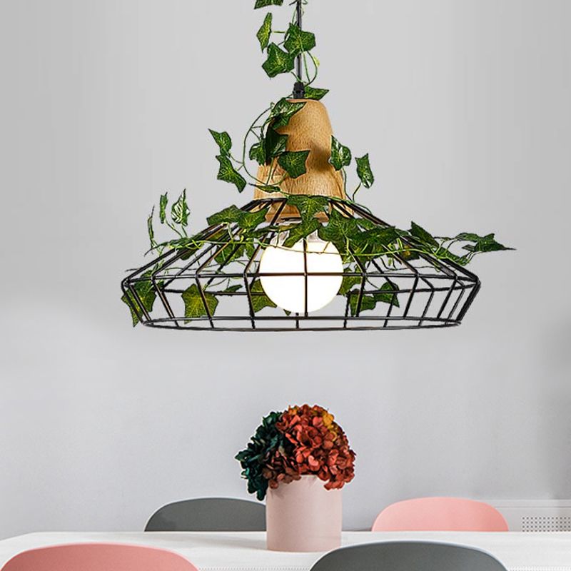 Black 1 Testa a sospensione a sospensione Antique Metal Barn Drop lampada con pianta per ristorante