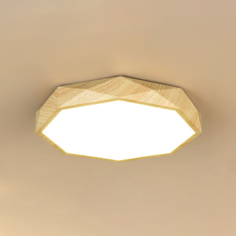 Octagonal Shape LED Ceiling Lamp Modern Wood 1 Light Flush Mount for Living Room