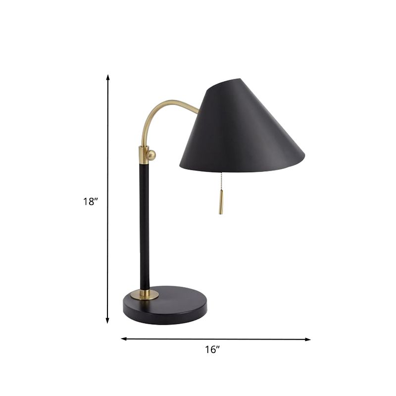Flared Iron Table Lighting Simple 1 Bulb Black Finish Reading Lamp with Pull Chain for Study Room