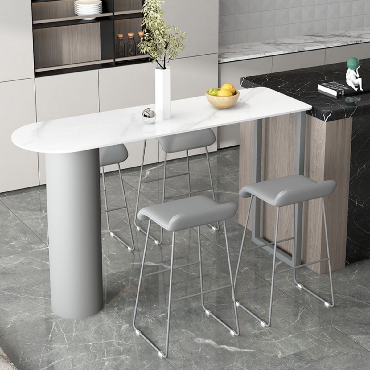 1/2/5 Pieces Modern Bar Stool and Table Set Sintered Stone Bar Table Set