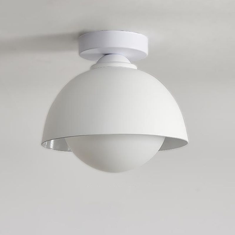 Dome Shape Flush Mount Modern Style Metal 1 Light Flush Ceiling Light in White/black