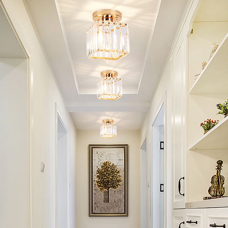 Crystal Geometric Ceiling Mounted Fixture Contemporary Close To Ceiling Lighting Fixture