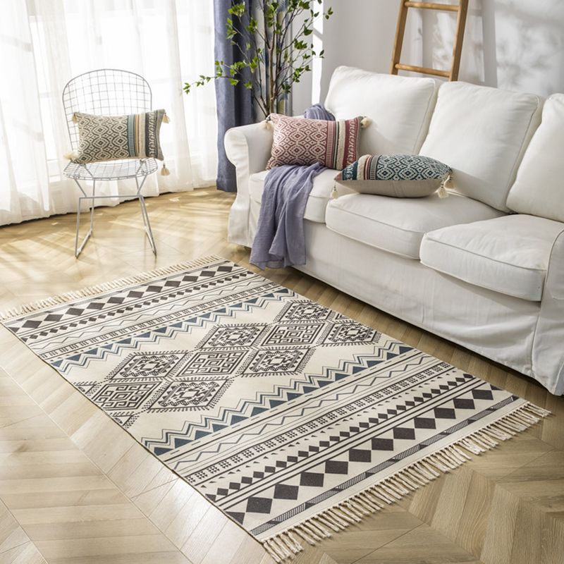 Tapis imprimé américain coloré avec tapis lavable à la frange antique en coton antique
