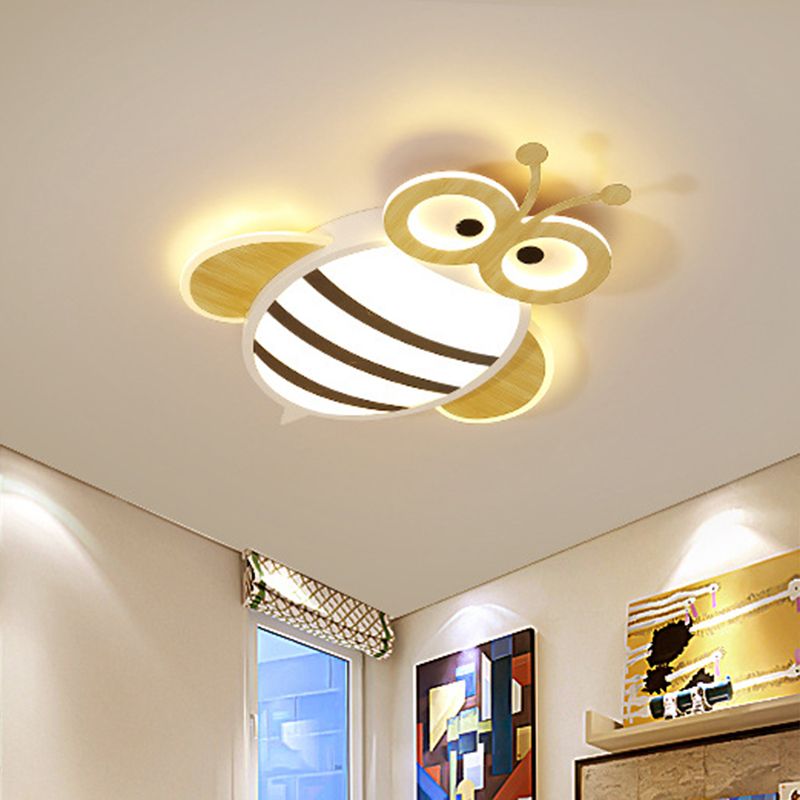 White/Pink/Blue Honeybee Flush Mount Cartoon Iron LED Ceiling Light Fixture for Kids Bedroom