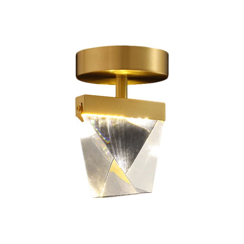 Brass Irregular Cube Semi-Flush Mount Contemporary Clear Beveled Crystal LED Corridor Light Fixture