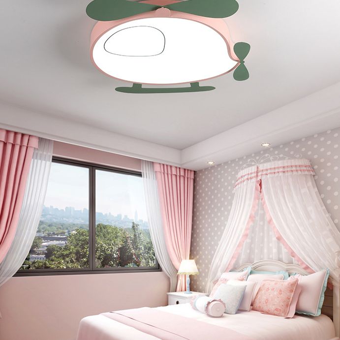 Cartoon Airplane Shaped Ceiling Lamp Metal Baby Room LED Flush Light with Acrylic Diffuser