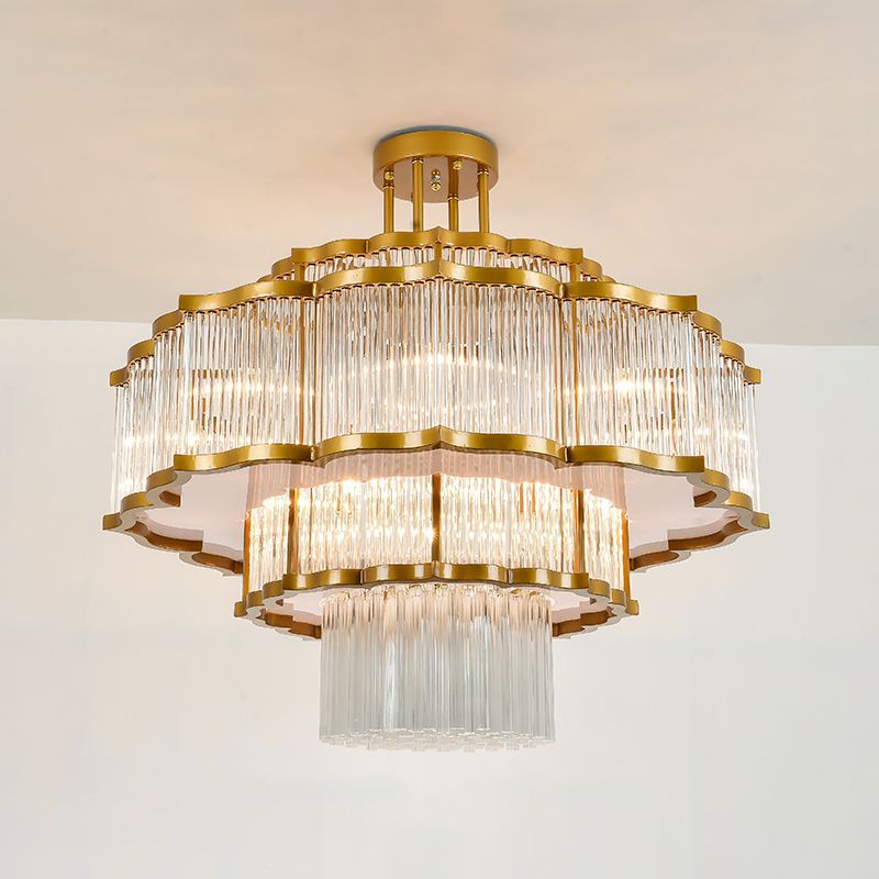 Lámpara de lámpara de montaje semi de metal dorado salas de estar tradicionales lámparas semi descargas con sombra de vidrio