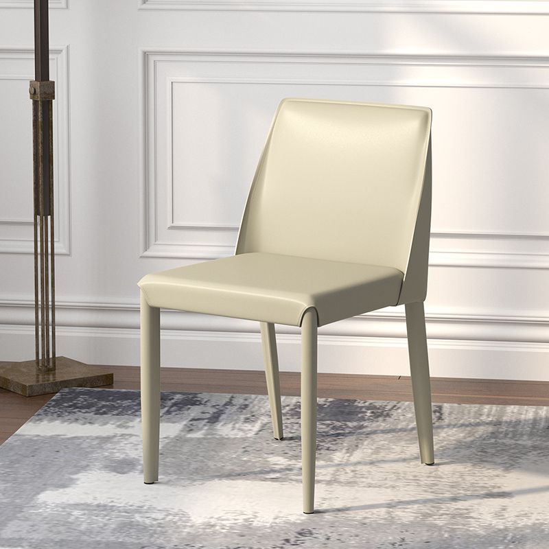 Contemporary Metal Dining Chair Faux Leather Armless Dining Room Chair for Home Use