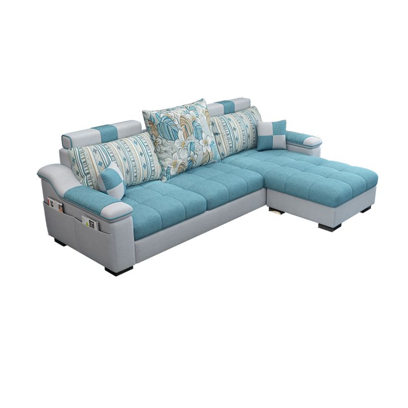 Blue Linen Blend Sloped Arms Sofa/Sectional with Slipcovered and Storage