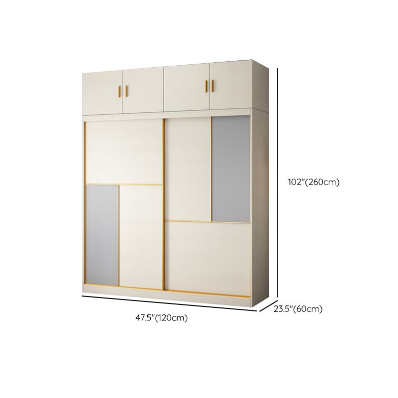 Bedroom Sliding Doors Storage Cabinet Coastal Style Wooden Wardrobe