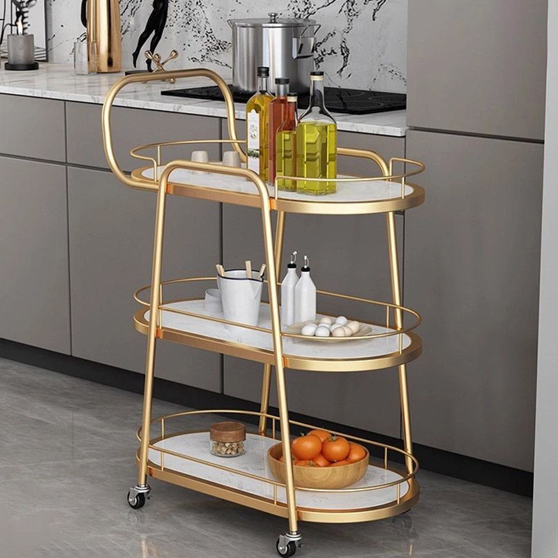 Rolling Modern Prep Table Home Dining Marble Kitchen Trolley