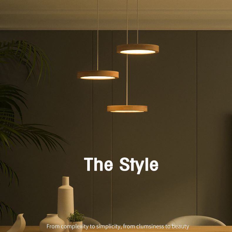 Round Light Suspension Pendant Modern Simple Wood Hanging Lights for Restaurant