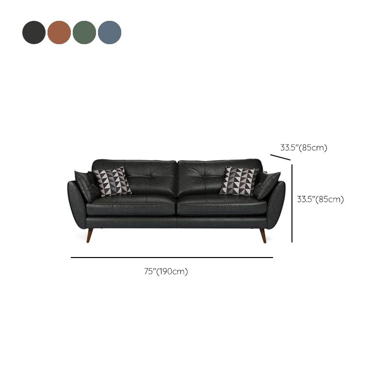 Mid Century Modern Sofa Flare Arm Sofa with Tufted Back in Leather