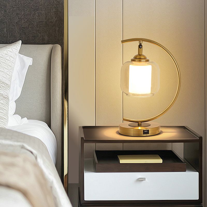 One Bulb Contemporary Table Lamp Clear Glass Bedroom Living Room Desk Lamp in Gold