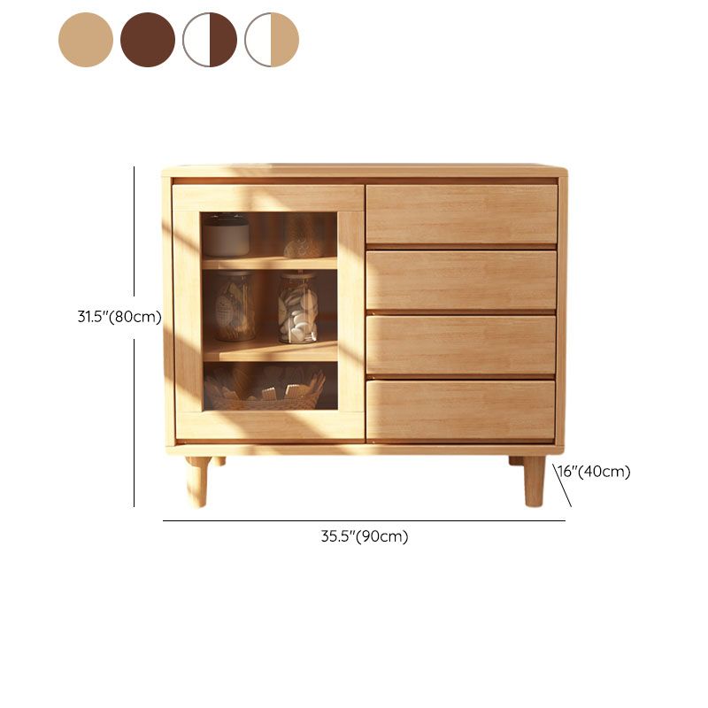 31.5" Tall Wood Cabinet Mid Century Modern 1 - Door Cabinet with 4 Drawers