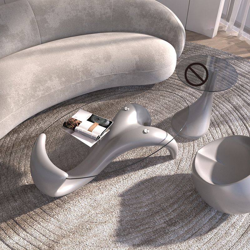 15.7"H Abstract Base Transparent Glass Round Table Top Coffee Table