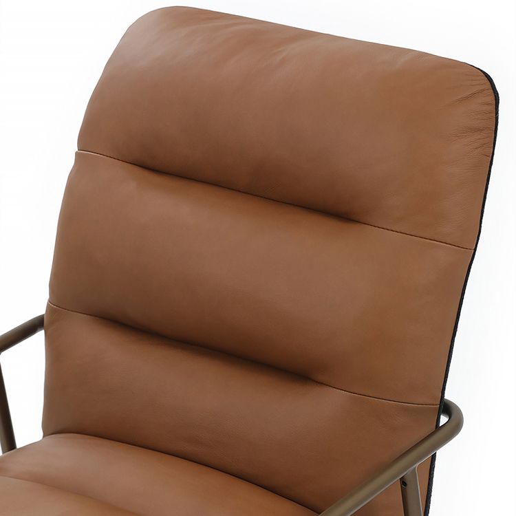 Glam Style Leather Parsons Back Metal Base Home Use Dining Arm Chair