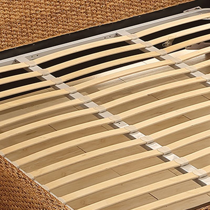 Brown Standard Bed 37.40" High Bed with Headboard Tropical Rattan Style