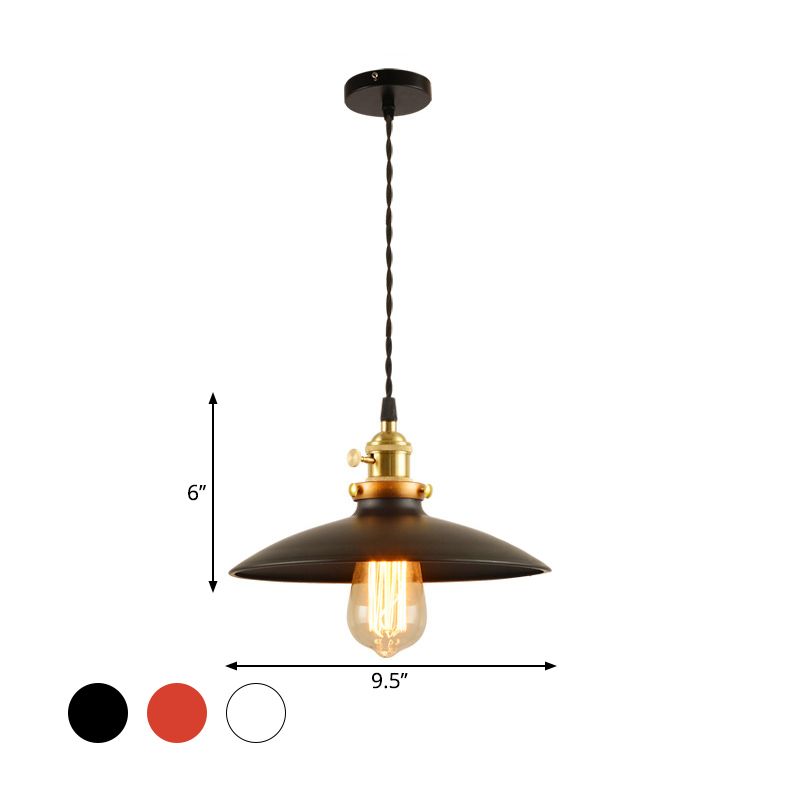 1-Head Drop Pendant Warehouse Saucer Metallic Hanging Light Fixture for Dining Room