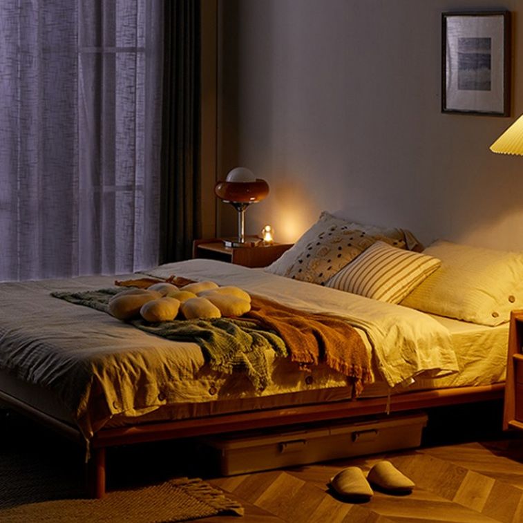 Solid Wood Platform Bed Scandinavian Low Profile Bed Frame in Brown