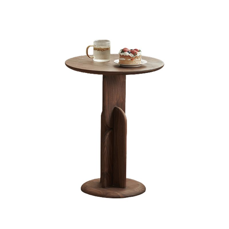 Contemporary Side End Table Round Pedestal Walnut Living Room Solid Wood Corner Table