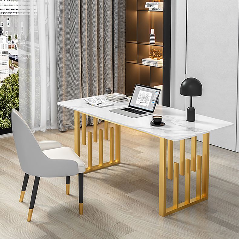Contemporary Dining Table Sintered Stone Dining Table with Double Pedestal for Home Kitchen Dinner