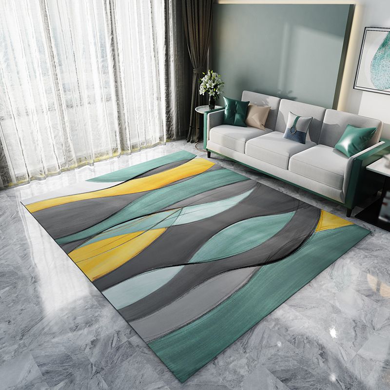 Yellow Simple Rug Polyester Abstract Pattern Rug Washable Rug for Home Decor