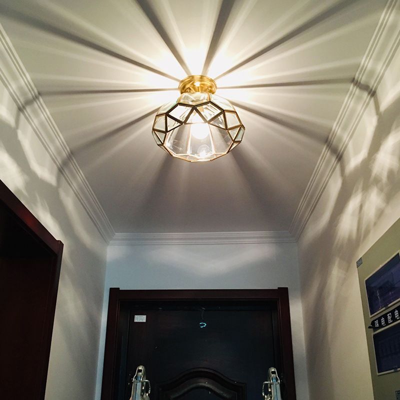 Single Golden Flush Mount Lighting Glass Ceiling Light for Bedroom