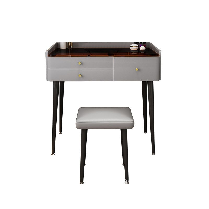2 Pieces Vanity Set Glass Top Make-up Vanity Table Set in Gray